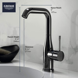 Grohe Essence 234862431 Single Hole Single-Handle L-Size Bathroom Faucet 1.2 GPM in Matte Black