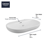 Grohe Essence 39669000 Wall Mount 27" Bathroom Sink, 1-hole in Grohe Alpine White