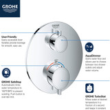Grohe Grohtherm 24133000 Dual Function 2-Handle Thermostatic Valve Trim in Grohe Chrome