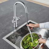 Grohe Blue 31251002 Single-Handle Pull Down Kitchen Faucet Single Spray 1.75 GPM With Chilled & Sparkling Water in Grohe Chrome