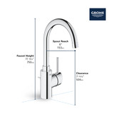 Grohe Concetto 32138002 Single Hole Single-Handle L-Size Bathroom Faucet 1.2 GPM in Grohe Chrome