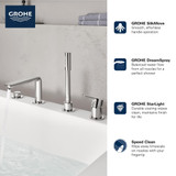 Grohe Lineare 19577EN1 4-Hole Single-Handle Deck Mount Roman Tub Faucet with 1.75 GPM Hand Shower in Grohe Brushed Nickel