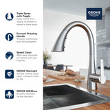 Grohe Grohe Zedra 303682432 Single-Handle Pull Down Triple Spray Bar Faucet 1.75 Gpm In Matte Black