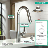 Hansgrohe 04505670 Focus High Arc Kitchen Faucet, 2-Spray Pull-Down, 1.75 GPM in Matte Black
