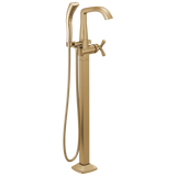 Delta Stryke Single Handle Floor Mount Tub Filler Trim with Cross Handles in Champagne Bronze Finish - T47766-CZFL