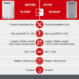 Rinnai RE Series 8.5 GPM 180,000 BTU Outdoor Liquid Propane Non-Condensing Tankless Water Heater - RE180EP