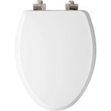Mayfair by Bemis 126NISLA 000 Benton Elongated Enameled Wood Toilet Seat in White with STA-TITE Seat Fastening System and WhisperClose Brushed Nickel Hinge
