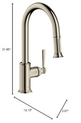 AXOR 16581831 Montreux High Arc Kitchen Faucet 2-Spray Pull-Down, 1.75 GPM in Polished Nickel