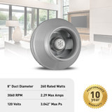 Panasonic Atmosphere Vortex Corded Centrifugal In-line Fan, 681 CFM at 0.2 s.p. - VTX800