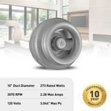 Panasonic Atmosphere Vortex Corded Centrifugal In-line Fan, 723 CFM at 0.2 s.p. - VTX1000