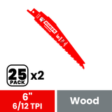 Diablo DS0612BW25 6 in. Bi-Metal Recip Blade for Nail Embedded Wood - 2 Packs of 25 (50 Total)
