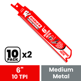 Diablo DS0610CF10 6 in. Steel Demon Carbide Recip Blades for Medium (1/16 in. - 5/16 in.) Metal Cutting (10-Pack) - 2 Pack