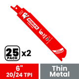 Diablo DS0620BF25 6 in. Bi-Metal Recip Blade for Thin Metal (Less than 1/8 in.) - 2 Packs of 25 (50 Total)
