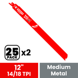 Diablo DS1214BF25 12 in. Bi-Metal Recip Blade for Medium Metal Cutting (3/32 in. to 5/16 in.) (25-Pack) - 2 Pack