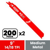 Diablo DS0914BF200 9 in. Bi-Metal Recip Blade for Medium Metal Cutting (1/16 in. to 5/16 in.) (200-Pack) - 2 Pack