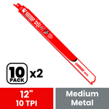 Diablo DS1210CF10 12 in. Steel Demon Carbide Recip Blades for Medium Metal (1/16 in. - 5/16 in.) Cutting (10-Pack) - 2 Pack
