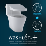 Toto Aquia IV Two Piece Elongated Universal Height Toilet with CEFIONTECT Dual Flush 0.9 and 1.28 GPF with Contemporary Washlet+ S7 Bidet Seat in Cotton White