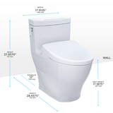 Toto Aimes One Piece Elongated Universal Height Toilet with CEFIONTECT 1.28 GPF with Contemporary Washlet+ Auto Flush S7 Bidet Seat in Cotton White