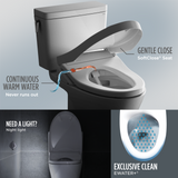 Toto Drake Two Piece Elongated 10 Inch Rough in Tornado Flush Universal Height Toilet with CEFIONTECT 1.28 GPF with Contemporary Washlet+ Auto Flush S7 Bidet Seat in Cotton White