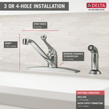 Delta 134 / 100 / 300 / 400 Series 400LF-WF Single Handle Kitchen Faucet with Spray - Single Handle Lever With Sidespray: Chrome