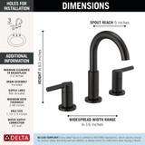 Delta Nicoli Two Handle Widespread Bathroom Faucet in Matte Black - 35749LF-BL