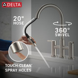 Delta Nicoli Two Handle Pull-Down Bridge Kitchen Faucet in Stainless - 39876LF-SS