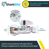 SharkBite 23037-0000LF Straight Stop Valve 1/2 Inch Push x 3/8 Comp