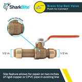 SharkBite 24735LF Slip Ball Valve 1/2 Inch Push-to-Connect Brass