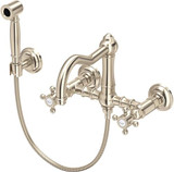 Rohl Acqui Wall Mount Bridge Kitchen Faucet With Sidespray And Column Spout in Satin Nickel - A1456XMWSSTN-2