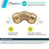 Sharkbite Lead-Free Push-to-Connect 45-Degree Elbow - 3/4" x 3/4" in Brass - U656LF