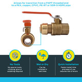 SharkBite 22186-0000LF Ball Valve 3/4 Inch FNPT Brass