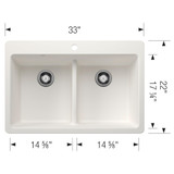 Blanco Liven Equal Double Low Divide Dual Mount Sink in White - 443205