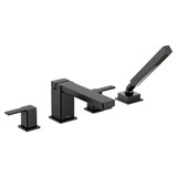 Moen 90 Degree Two Handle Deck Mount Roman Tub Faucet Trim Kit with Handshower in Matte Black - TS914BL