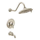 Moen Weymouth Posi Temp Tub and Shower Trim Kit including 9 Inch 2 Spray Rainshower Polished in Polished Nickel - TS32104NL