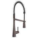 Moen Sleek Stainless One Handle High Arc Pulldown Kitchen Faucet Modern Spring Kitchen Sink Faucet with Power Boost Pull Down Sprayer Head for Faster Clean in Black Stainless - 5925BLS