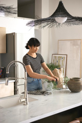 Moen Sinema Polished Spring Pulldown Kitchen Faucet with Pre Rinse and Power Boost Modern Kitchen Faucet One Handle Easy Installation in Polished Nickel - S5235NL