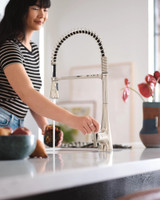 Moen Sinema Polished Spring Pulldown Kitchen Faucet with Pre Rinse and Power Boost Modern Kitchen Faucet One Handle Easy Installation in Polished Nickel - S5235NL