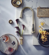 Moen Sinema One Handle High Arc Pulldown Kitchen Faucet featuring Power Boost and Reflex in Matte Black - S7235BL