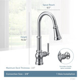 Moen Paterson Pulldown Kitchen Faucet with Power Boost Traditional Kitchen Faucet One Handle Easy Installation in Chrome - S72003