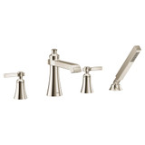 Moen Flara 2 Handle Deck Mount Lever Handle Roman Tub Faucet Trim Kit Including Single Function Handshower Polished in Polished Nickel - TS928NL