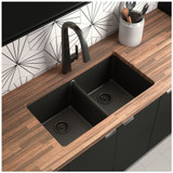 Moen Host White Granite 33 Inch Wide x 9.5 Inch Deep Undermount Double Bowl Kitchen Sink in White - GGW4012B