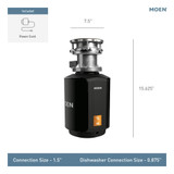 Moen Host Series Garbage Disposal for Kitchen Sink with Power Cord Control Activation Sound Reduction in Black - GXB75C