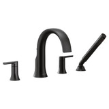 Moen Doux Two Handle High Arc Deck Mount Roman Tub Faucet Trim with Handshower in Matte Black - TS984BL