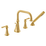 Moen Colinet Two Handle Deck Mount Roman Tub Faucet Trim with Lever Handles and Handshower in Brushed Gold - TS44504BG