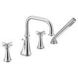 Moen Colinet Two Handle Deck Mount Roman Tub Faucet Trim with Cross Handles and Handshower in Chrome - TS44506