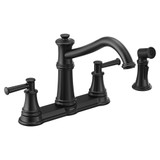 Moen Belfield Traditional Two Handle High Arc Kitchen Faucet with Side Spray in Matte Black - 7255BL