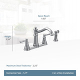 Moen Belfield Traditional Two Handle High Arc Kitchen Faucet with Side Spray in Matte Black - 7255BL
