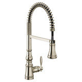 Moen Weymouth Polished Pulldown Kitchen Faucet with Pre Rinse and Power Boost for a Faster Clean Traditional Spring Style Kitchen Faucet One Handle Easy Installation in Polished Nickel - S73104NL