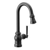 Moen Paterson One Handle Pulldown Bar Faucet with Power Clean Includes Interchangeable Handle in Matte Black - S52003BL