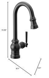 Moen Paterson One Handle Pulldown Bar Faucet with Power Clean Includes Interchangeable Handle in Matte Black - S52003BL
